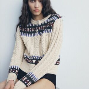 Zara contrasting jacquard knot cardigan